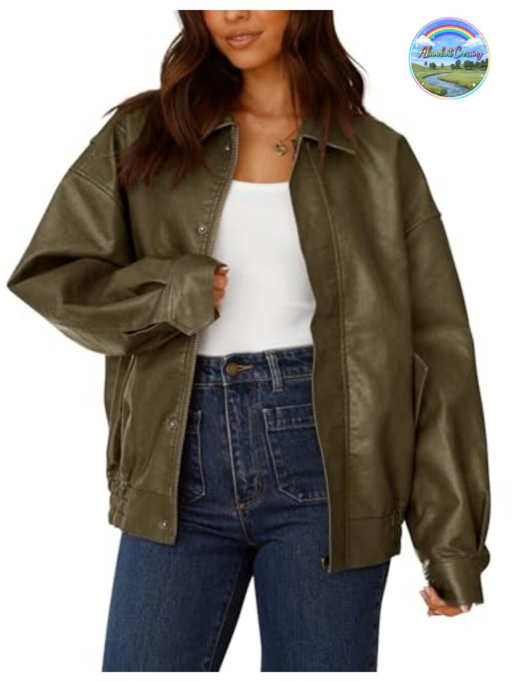 Womens Faux Leather Motorcycle Jacket Oversized Zip Up Biker Moto Coat
